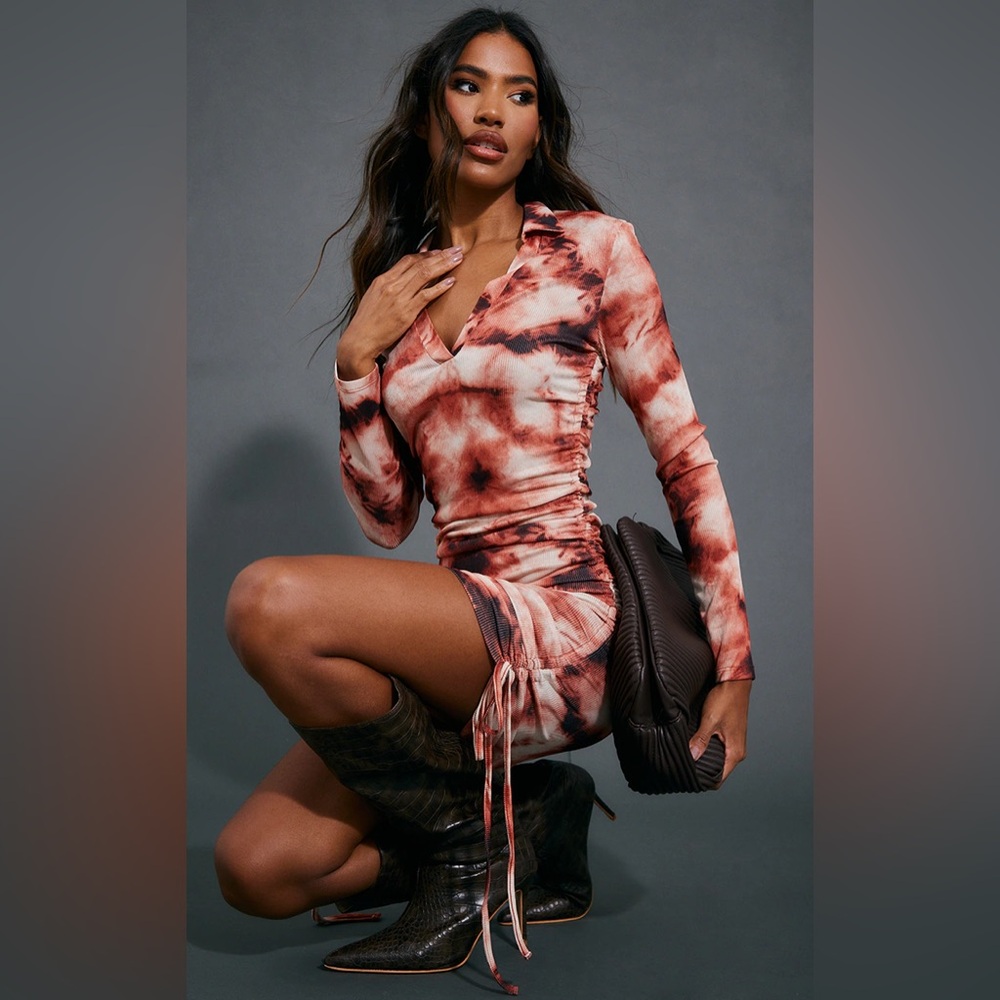 PrettyLittleThing Red and Black Long Sleeve Dress
